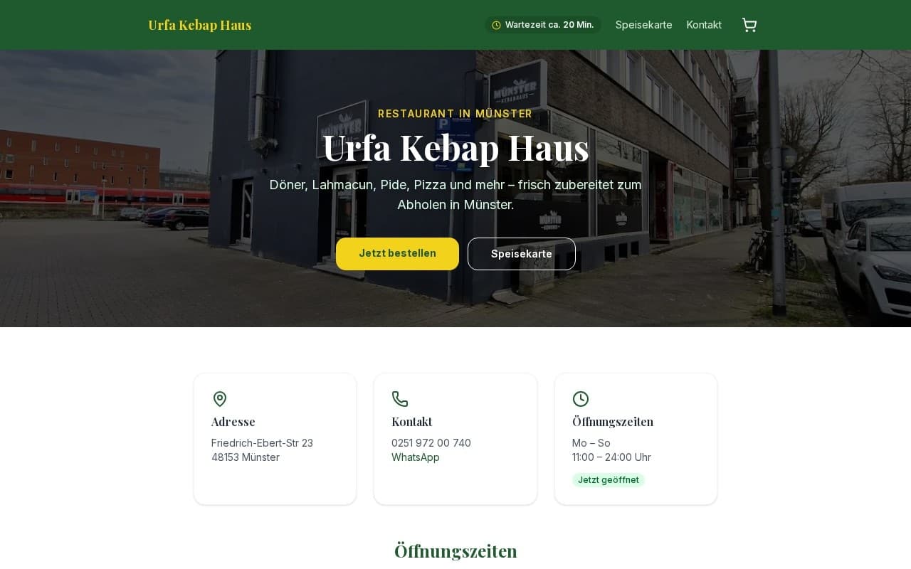 Menü-Übersicht von Urfa Kebap Haus mit Produktbildern und Preis-Buttons.
